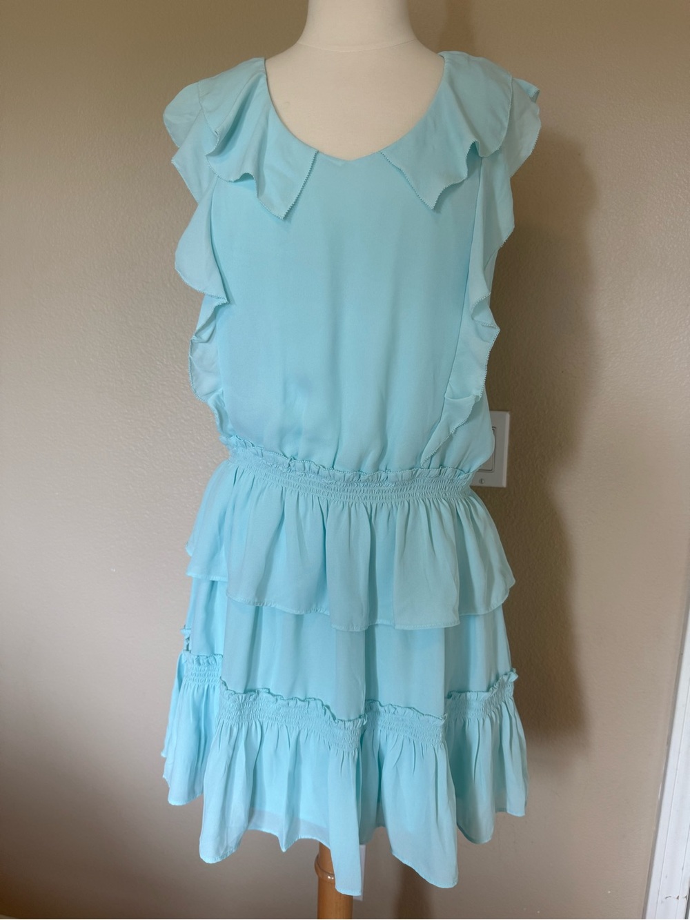 Banana Republic Light mint green Ruffle Tiered Mini Dress
